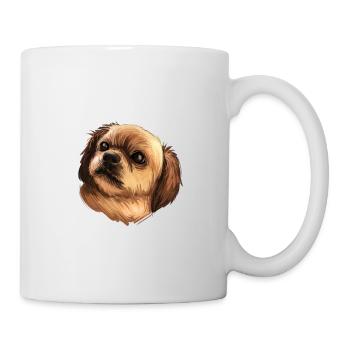 Tibetischer Spaniel Hund Aquarell Skizze Illustration - Tasse - Weiß - Rechts