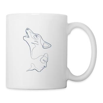 Visage humain et tête de loup ligne bleu - Mug blanc - blanc - Droite