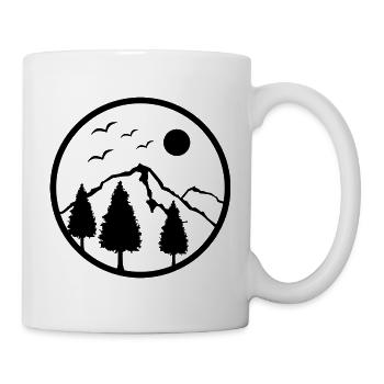Berge + Sonne + Vögel – Mountain Day Japan - Tasse - Weiß - Rechts