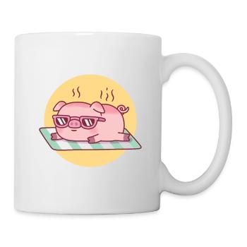 Süßes Schwein bekommt Sonnenbrand und wird gebraten - Tasse - Weiß - Rechts