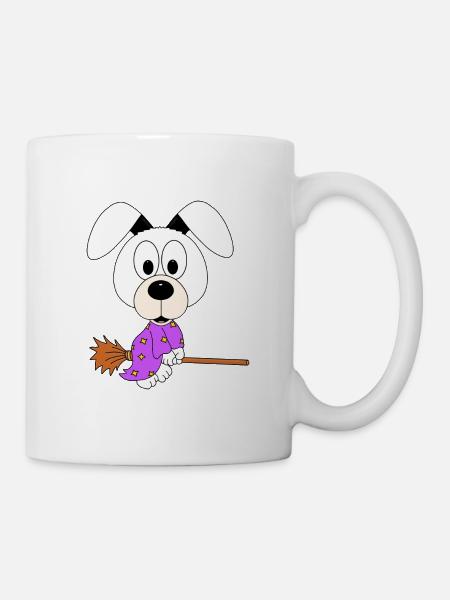 HUND - HEXENBESEN - HEXE - HALLOWEEN - TIER - FUN - Tasse - Weiß
