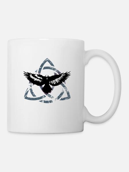 Silhouette of Celtic raven background symbol Triquetra - Mug - white