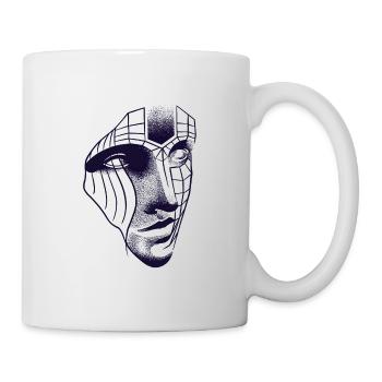 Visage robotique dessin 3D lignes & dotwork art - Mug blanc - blanc - Droite