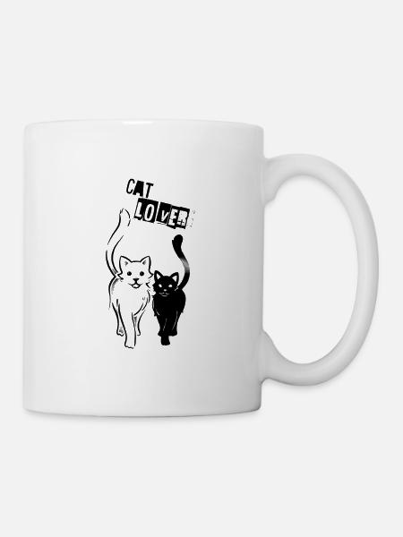 CAT LOVER - Amoureux des chats / noir & blanc - Mug blanc - blanc