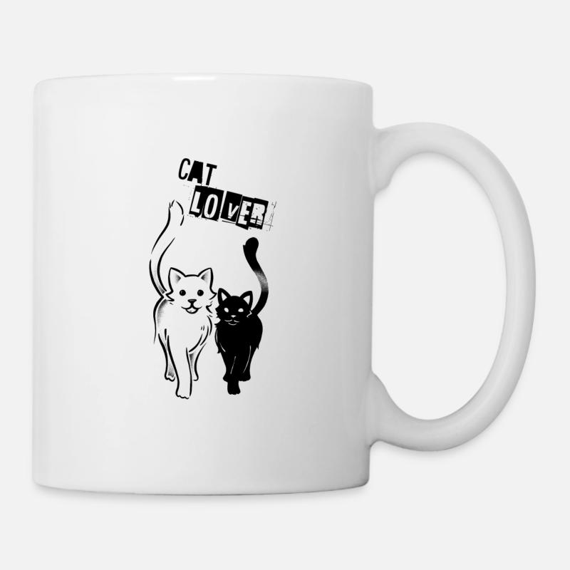 CAT LOVER - Amoureux des chats / noir & blanc - Mug blanc - blanc