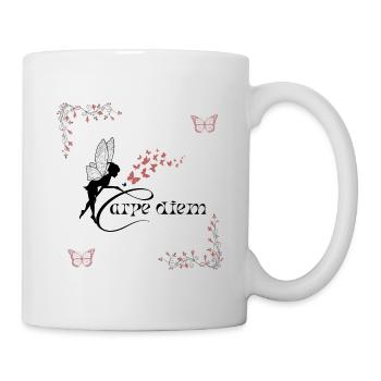 Carpe diem von rosa und schwarzer Farbe - Tasse - Weiß - Rechts