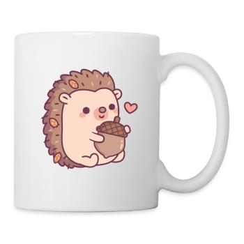 Süßer kleiner Igel mit Herbstlaub und Eichel - Tasse - Weiß - Rechts