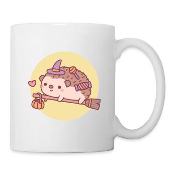 Cute Hedgehog Witch On Flying Broom Halloween - Mug - white - Right