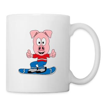 PISTENSAU - SNOWBOARD - WINTERSPORT - SCHWEIN - Tasse - Weiß - Rechts