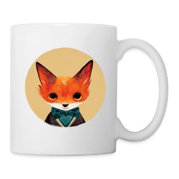 Kleiner Fuchs mit Fliege im Kreis - Tasse - Weiß - Rechts