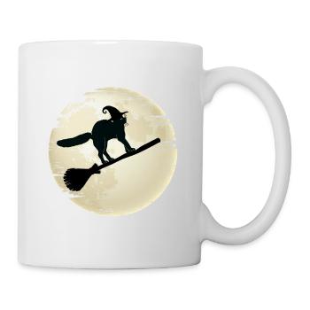 Chat d'Halloween sur son Balai de Sorcière - Mug blanc - blanc - Droite