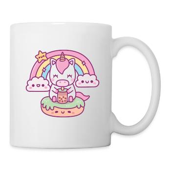 Cute Unicorn Drinking Boba Tea, Rainbow And Clouds - Mug - white - Right
