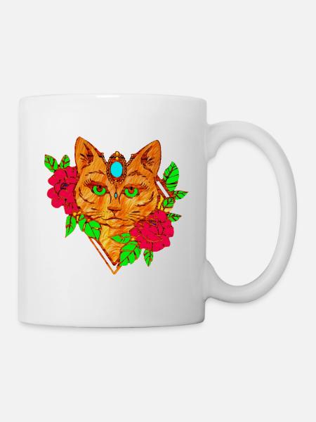 cat and flowers - Mug - white