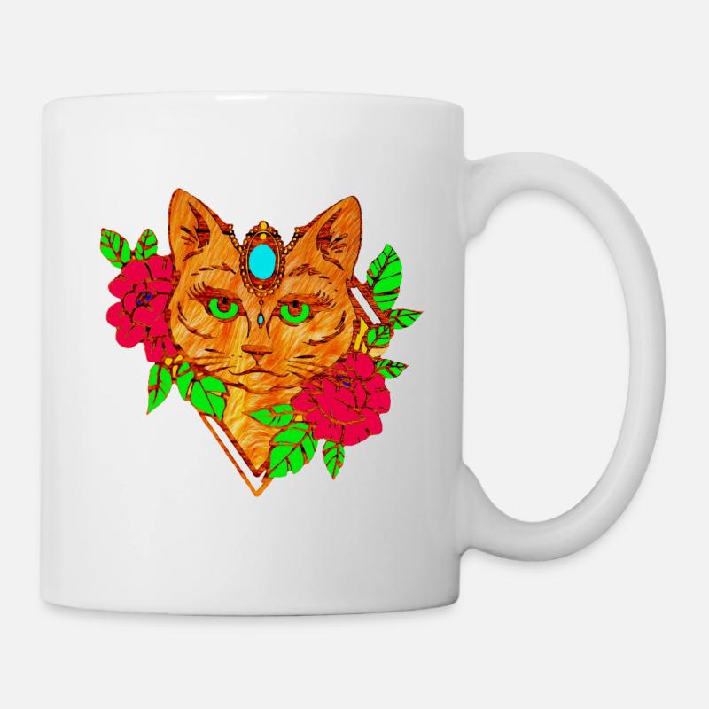 Katze und Blumen - Tasse - Weiß