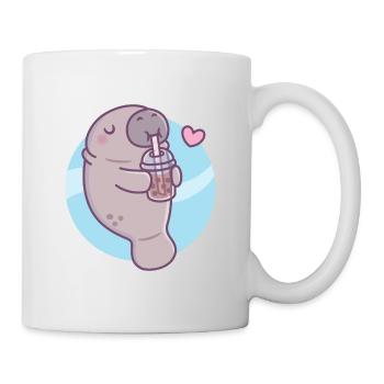 Cute Manatee Loves Drinking Bubble Tea - Mug - white - Right