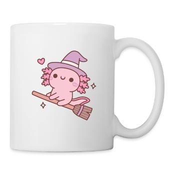 Cute Axolotl Witch On Flying Broom - Mug - white - Right