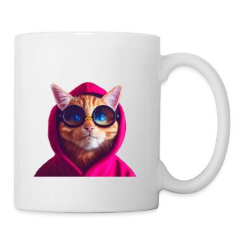 Ginger Cute Cat in farbigem Hoodie mit Brille - Tasse - Weiß - Rechts