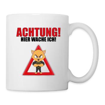KATZE - KATER - SECURITY - ACHTUNG HIER WACHE ICH! - Tasse - Weiß - Rechts