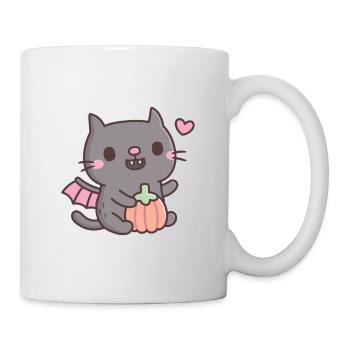 Cute Vampire Cat With Pumpkin - Mug - white - Right