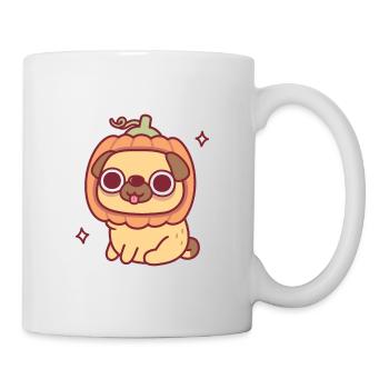 Süßer Mops mit Kürbishut lustig - Tasse - Weiß - Rechts