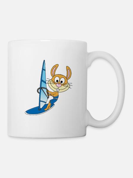 HASE - WINDSURFER - SURFER - WASSERSPORT - TIER - Tasse - Weiß