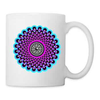 Neon Mandala in pink und baby blau im Goa Style - Tasse - Weiß - Rechts