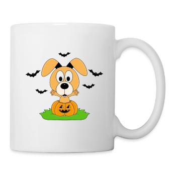 HUND - HALLOWEEN - KÜRBIS - FLEDERMÄUSE - Tasse - Weiß - Rechts