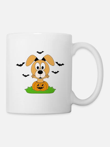 HUND - HALLOWEEN - KÜRBIS - FLEDERMÄUSE - Tasse - Weiß
