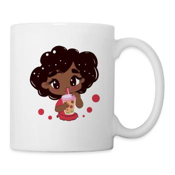 Kawaii Afrikanisches schwarzes Mädchen trinkt Bubble Tea - Tasse - Weiß - Rechts
