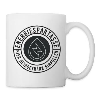 Energiespartasse - Hier Heißgetränk einfüllen - Tasse - Weiß - Rechts