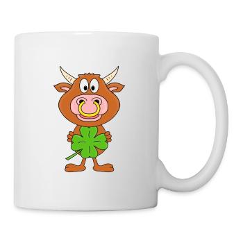 KLEEBLATT - GLÜCKSBRINGER - GLÜCK - STIER - BULLE - Tasse - Weiß - Rechts