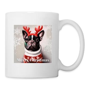 Süße glückliche französische Bulldogge in einem Weihnachtspullover. - Tasse - Weiß - Rechts
