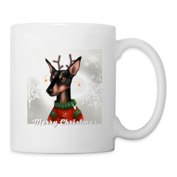 Cute Miniature Pinscher in a Christmas sweater. - Mug - white - Right