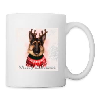 Cute German Shepherd Dog in a Christmas sweater. - Mug - white - Right