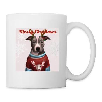 Portrait de Pitbull dans un pull de renne de Noël. - Mug blanc - blanc - Droite