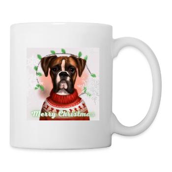 Mignon chien boxer dans un pull de renne de Noël. - Mug blanc - blanc - Droite