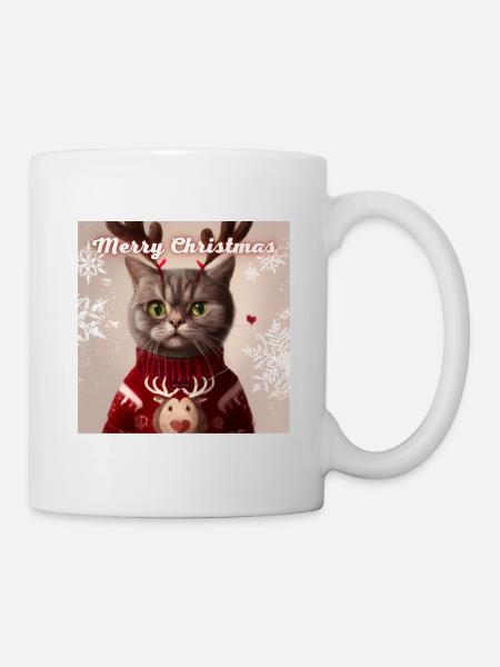 Süße britische Katze im Weihnachtspullover. - Tasse - Weiß