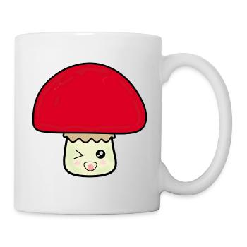 Kawaii mushroom cute red with face - Mug - white - Right