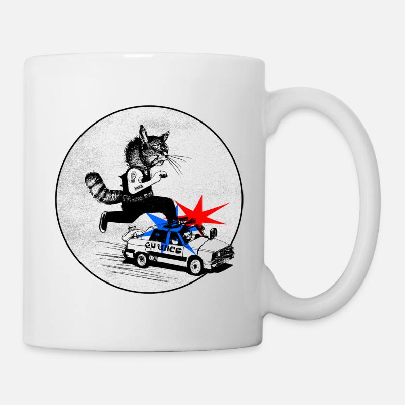 Skateboard-Katze auf einem Polizeiauto - Tasse - Weiß