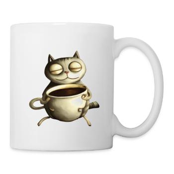 Katze trinkt einen Kaffee - Tasse - Weiß - Rechts