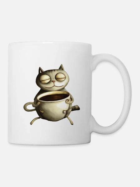 Le chat boit un café - Mug blanc - blanc