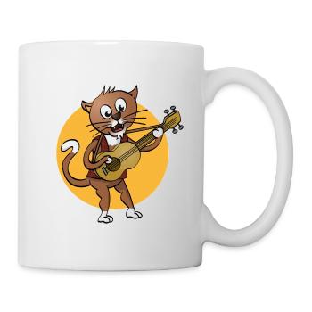Die Gitarre spielende und singende Katze - Illustration - Tasse - Weiß - Rechts