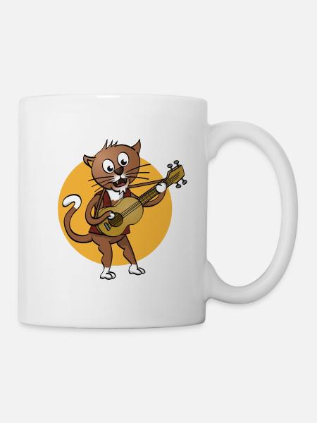 Le chat qui joue de la guitare et chante - illustration - Mug blanc - blanc