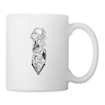 Dessin paysage montagne et océan dotwork escalade - Mug blanc - blanc - Droite