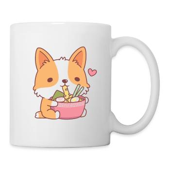 Süßer Corgi isst japanische Ramen-Nudeln - Tasse - Weiß - Rechts