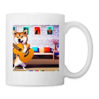Shiba Inu playing Gitarre in the living room - Tasse - Weiß - Rechts