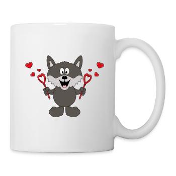 WOLF - LIEBE - SEIFENBLASEN - HERZEN - TIER - Tasse - Weiß - Rechts