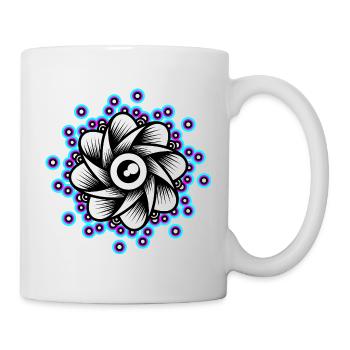Neon Lotus Mandala Blüte Goa Rave Techno Pink Blau - Tasse - Weiß - Rechts