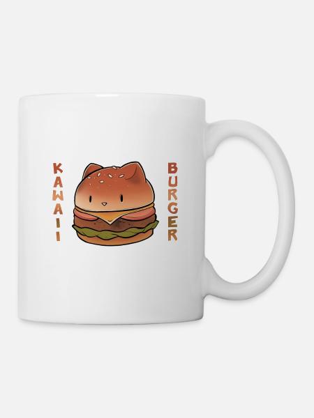 Chat kawaii burger - Mug blanc - blanc