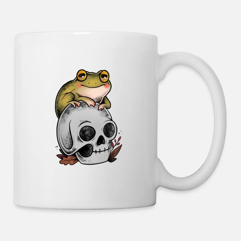 Frosch auf Kunstschädel der alten Schule - Tasse - Weiß